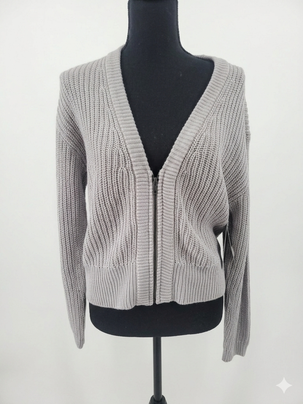 RD Style Light Gray Ribbed Zip Cardigan